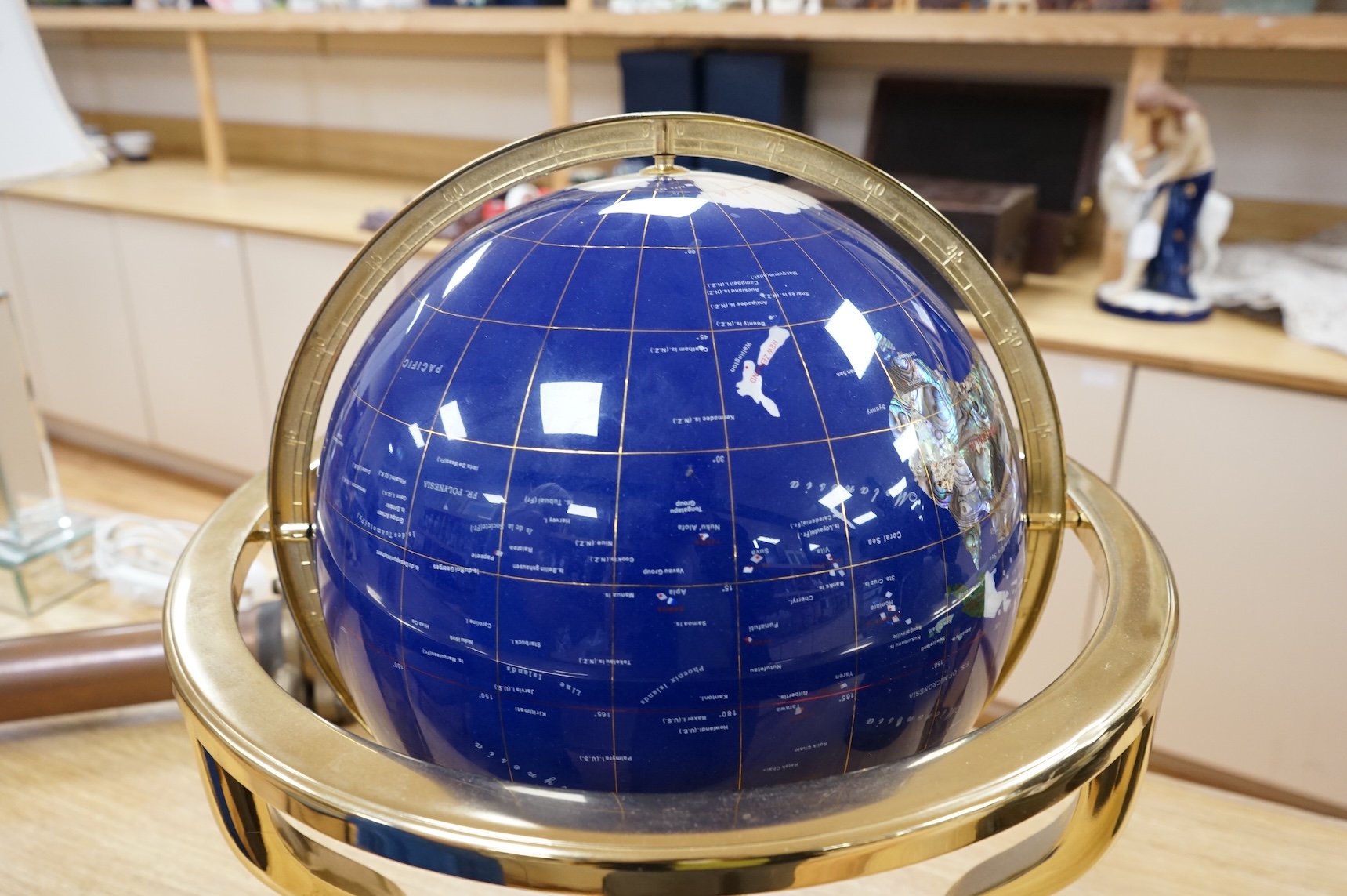 A modern hardstone veneered terrestrial globe